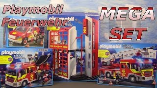 MEGA Playmobil Feuerwehr Set unboxing Leiterwagen Löschfahrzeug [upl. by Lierbag]