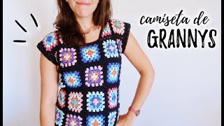 CAMISETA o BLUSA a crochet con GRANNY SQUARES  Tutorial paso a paso  Ahuyama Crochet [upl. by Placidia]