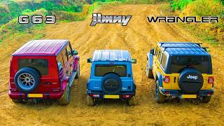 AMG G63 v Suzuki Jimny v Jeep Wrangler  UpHill DRAG RACE amp which is best OFFROAD [upl. by Htilil]