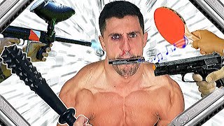 I HARMONIZE I LOSE  Harmonica PAIN GAUNTLET Experiment  Bodybuilder VS Airsoft and Paintball Guns [upl. by Arraik]