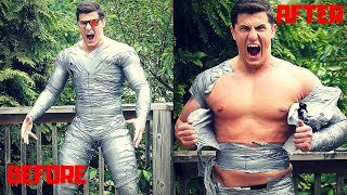 Bodybuilder Trapped in a DUCT TAPE Body Suit  Bodybuilder VS Crazy Duct Tape Challenge Fail [upl. by Harolda]