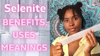 Selenite Crystal  Benefits uses and meanings  Positive Energy Purification Cleaning [upl. by Nahtanoj]