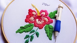 Bordado Mágico Flor de Cayena  Punch Needle Flower Embroidery [upl. by Ramej]