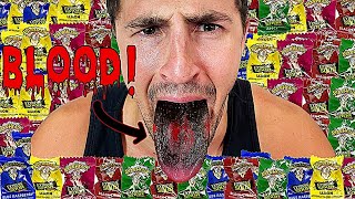 Eating WARHEADS Until My Mouth BLEEDS Challenge  Bodybuilder VS Extreme Sour Candy Experiment [upl. by Martel]