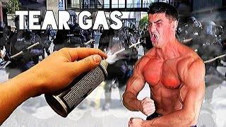 Bodybuilder VS Tear Gas GRENADE Experiment [upl. by Yelyac]